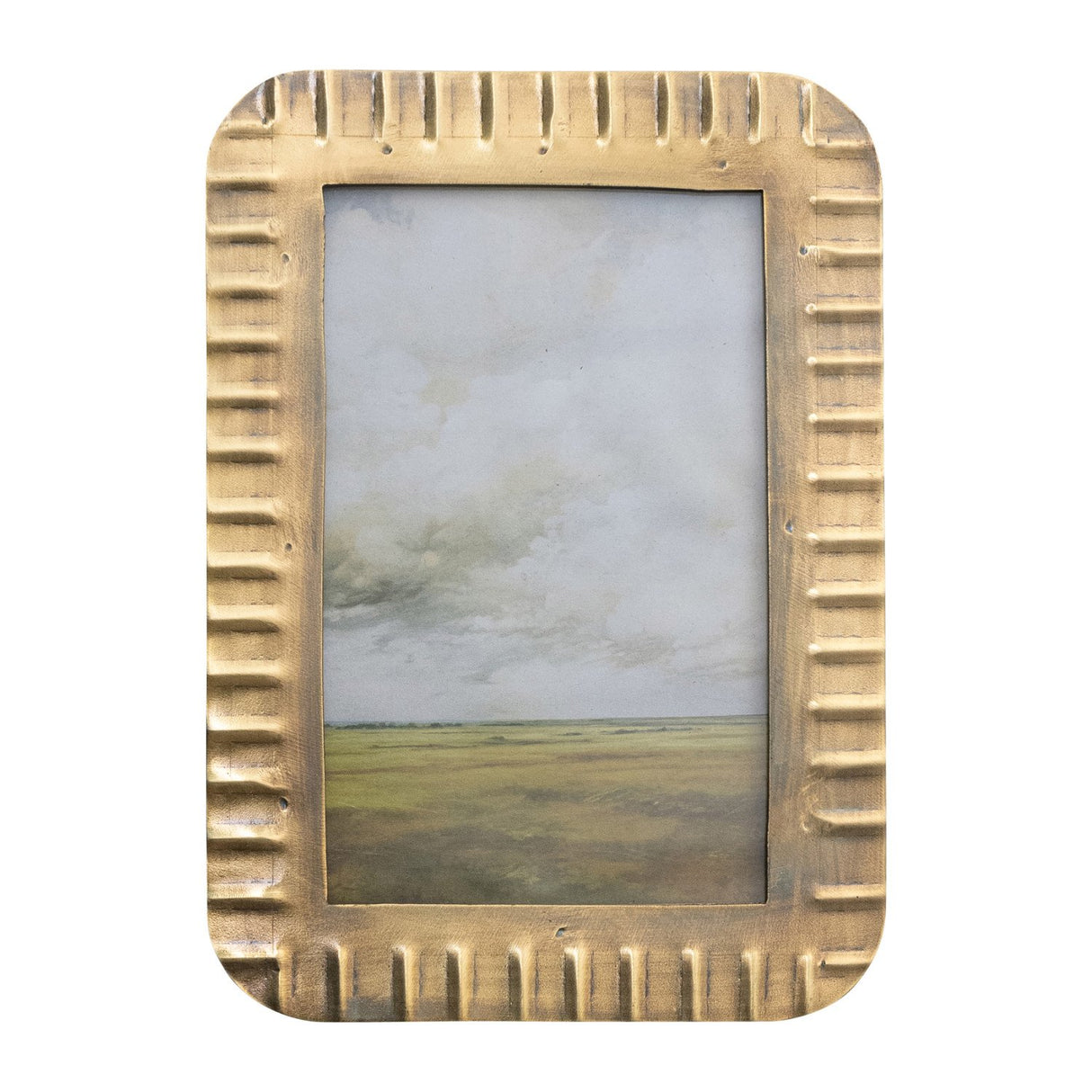 4x6 Metal Ribbed Brass Photo Frame