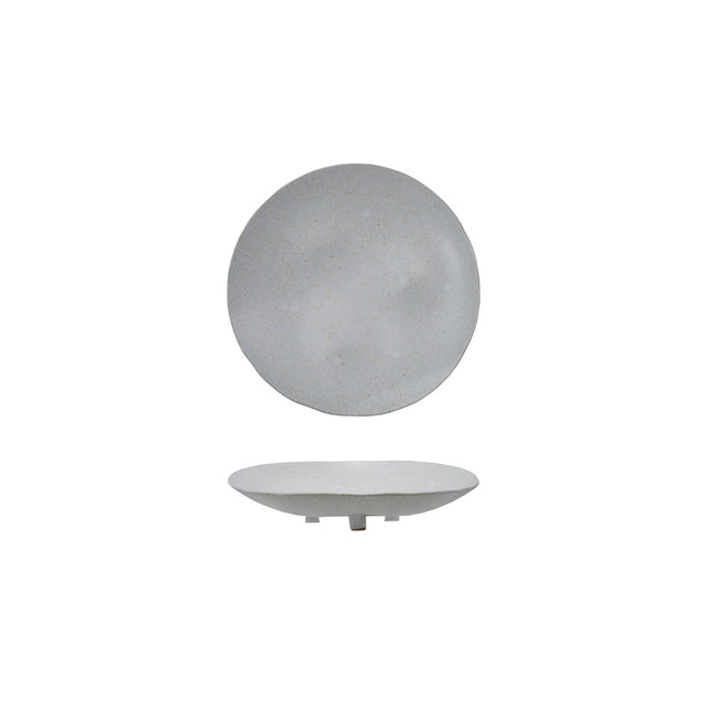 Stoneware Footed Platter, Reactive Glaze, Matte Cream Color Speckled (Each One Will Vary)
