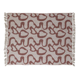 Woven Recycled Cotton Blend Jacquard Throw w/ Abstract Pattern & Fringe, Natural & Brown