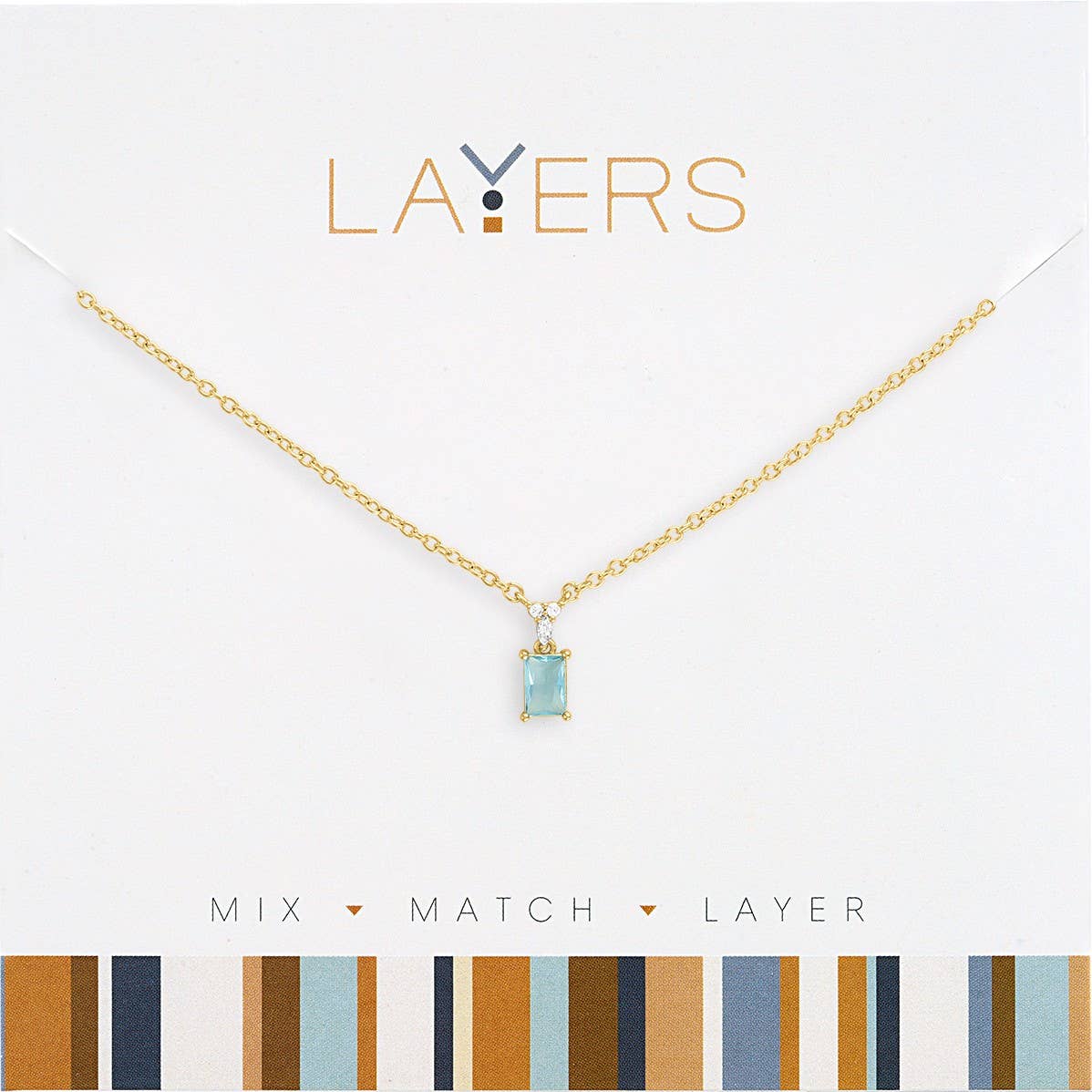 Gold Emerald Cut Sky Blue Drop Necklace