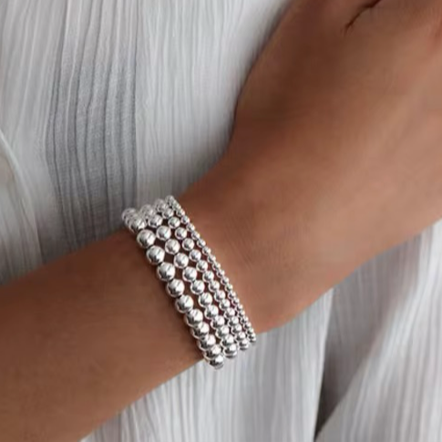 3mm Silver Beaded Bracelet Water Resistant Non Tarnish