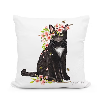 Cherry Blossom Cat Indoor/Outdoor Pillow