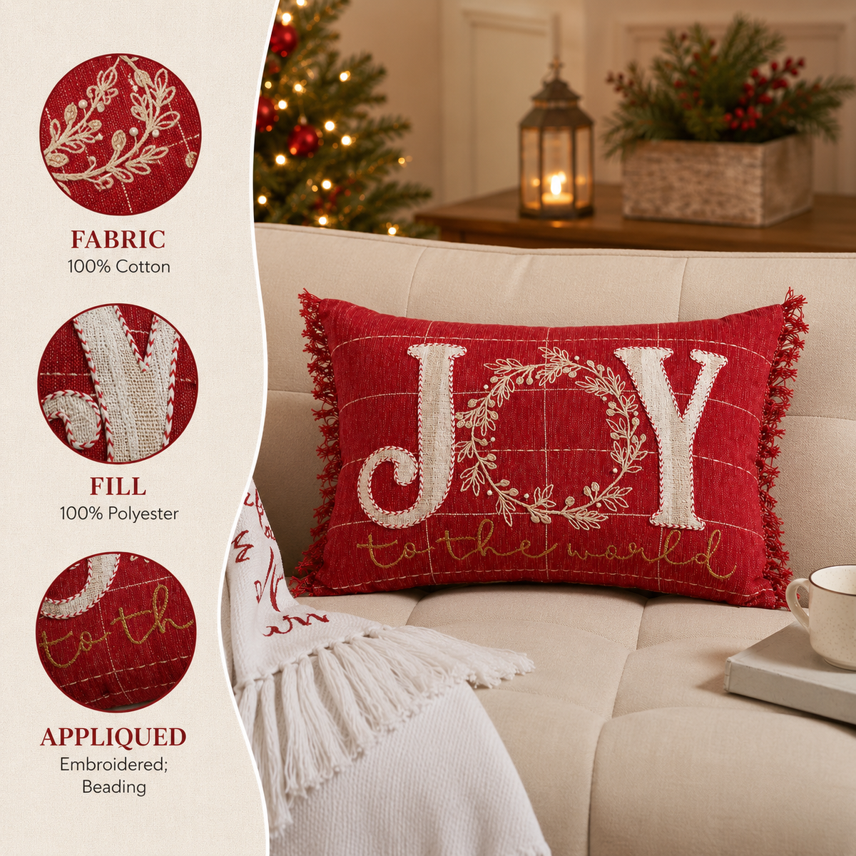 Red Joy Christmas Throw Pillow