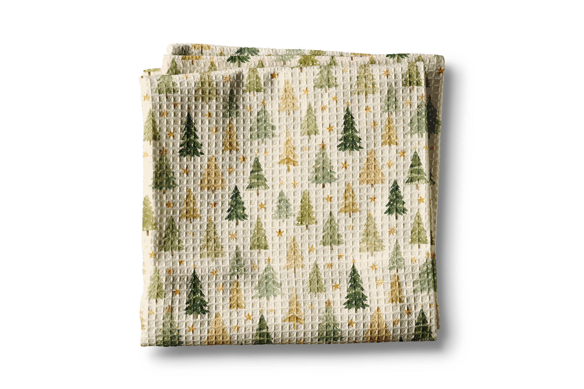 Christmas Tree Greens Waffle Tea Towel