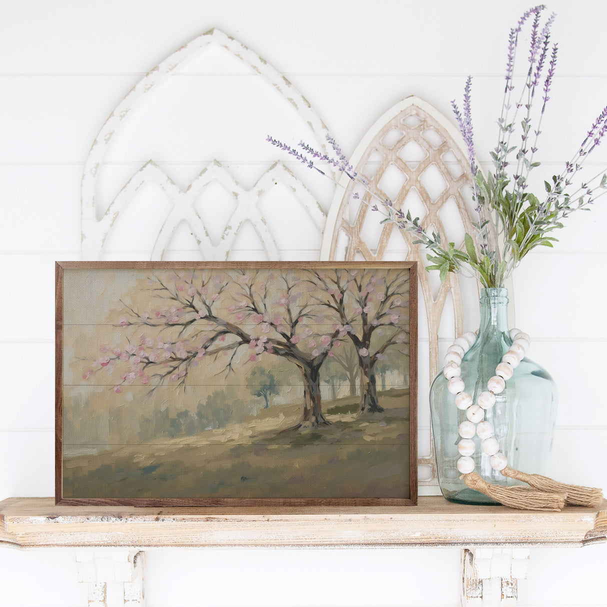 Spring Pink Blossom Tree Wood Art