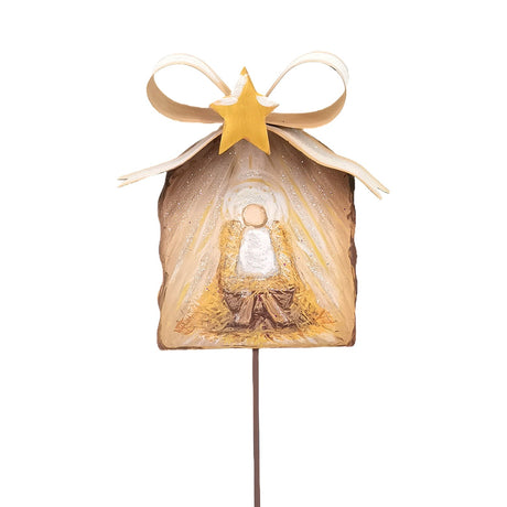 Gold Bow Manger & Baby Jesus Garden Stake