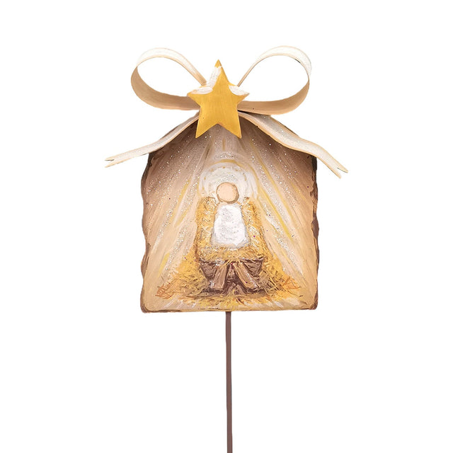 Gold Bow Manger & Baby Jesus Garden Stake