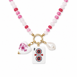 Sunset Dragon Mahjong Tile Charm Beaded Necklace