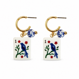 Jade Bamboo Mahjong Tile Charm Hoop Earrings