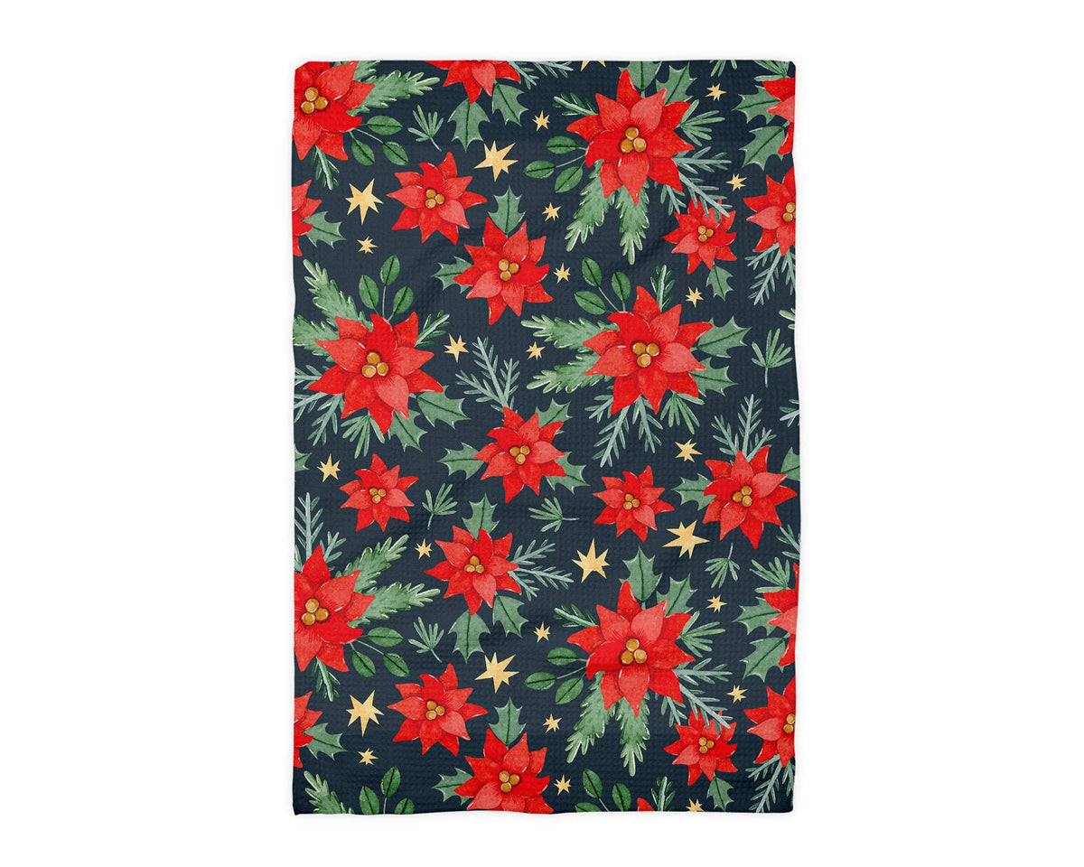 Christmas Red Poinsettia Waffle Tea Towel