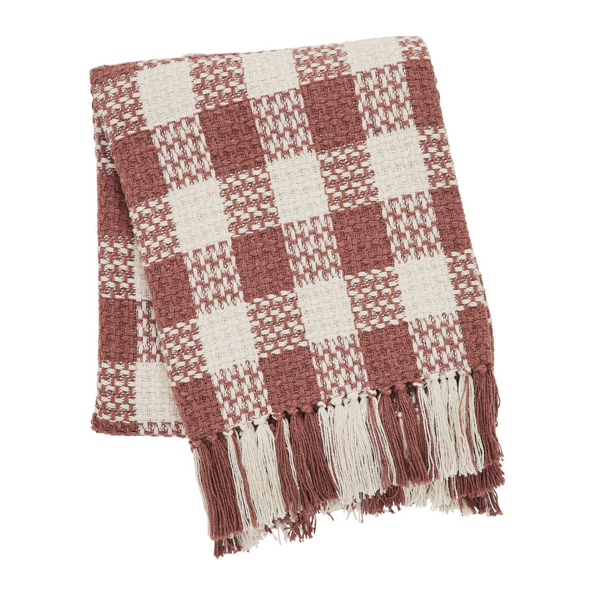Dusty Rose Heritage Check Throw Blanket with Fringe