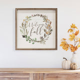 Welcome Fall Wreath White Wood Art