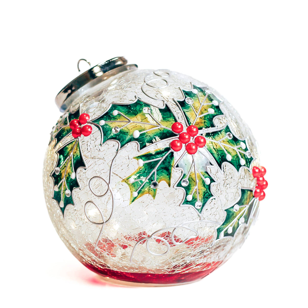 Holly Berry Glass Ornament Luminary