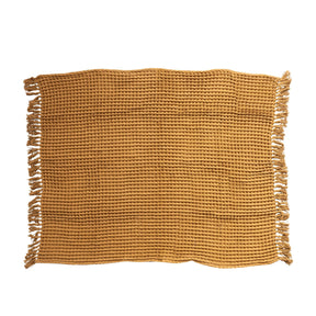 Waffle Weave Throw with Fringe, Tied with Kraft Paper & Tape