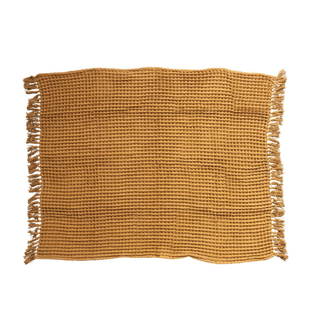 Waffle Weave Throw with Fringe, Tied with Kraft Paper & Tape