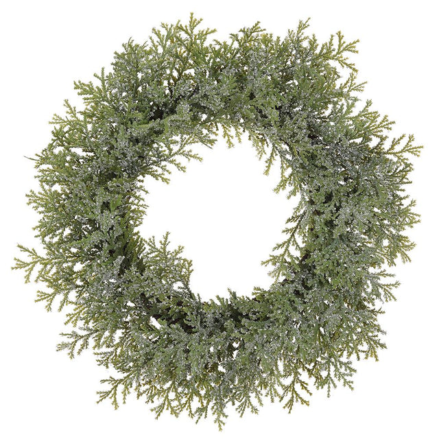 24" iced cedar wreath for farmhouse Winter home decor from Magnolias Home Decor