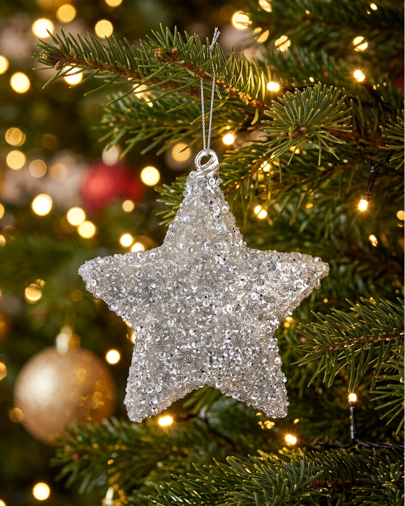 Silver Glitter Glass Star Ornament
