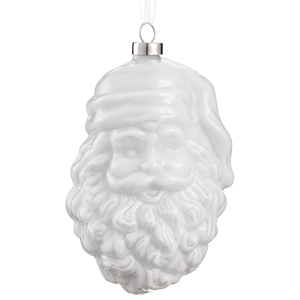 Cream Glass Santa Ornament