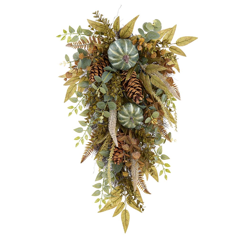 32" Wild Pumpkin Pinecone Wreath Teardrop
