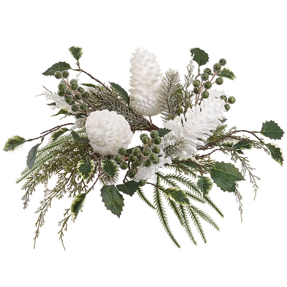 3.5" Iced Pinecone Holly Pine Candle Ring