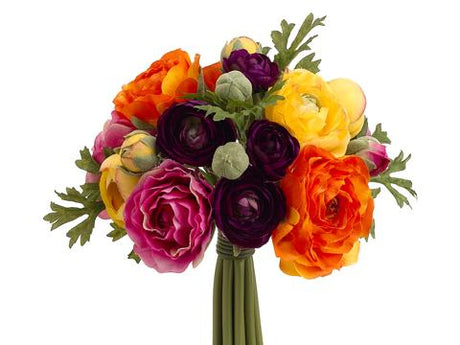 9" Purple Orange Ranunculus Bouquet - artificial silk floral by Allstate