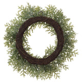 Close-up of iced cedar wreath detail from Magnolias Home Decor
