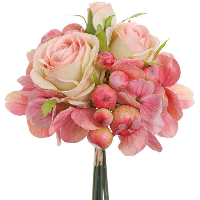 7" Pink Rose/Hydrangea Bouquet - artificial silk floral by Allstate