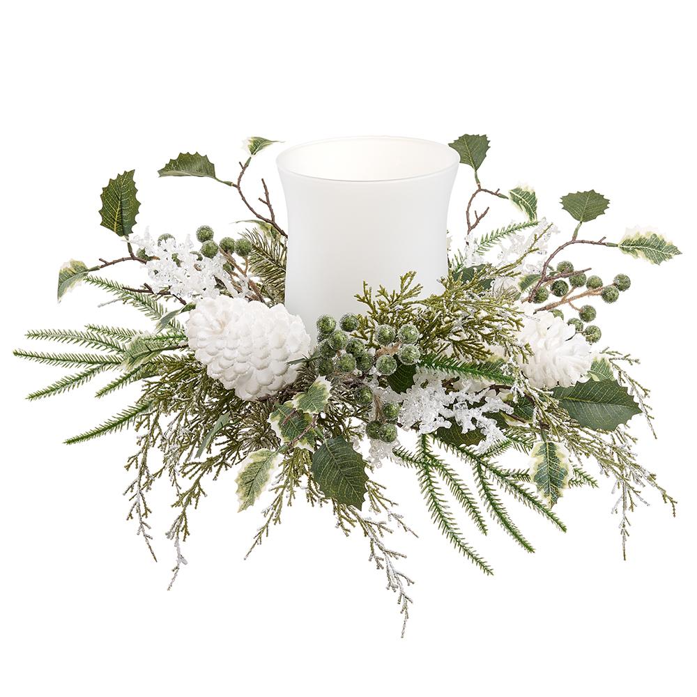 Iced Pinecone Holly Pine Candle Holder