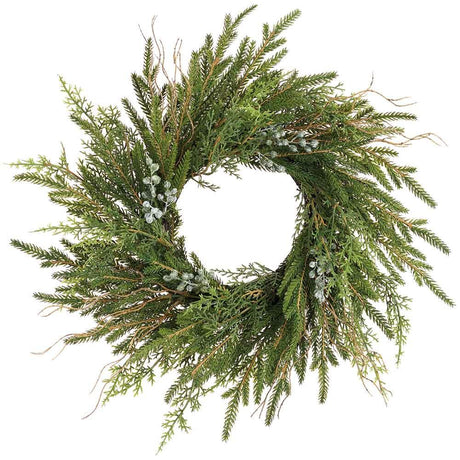 14" juniper cypress wreath for farmhouse Winter home decor from Magnolias Home Decor