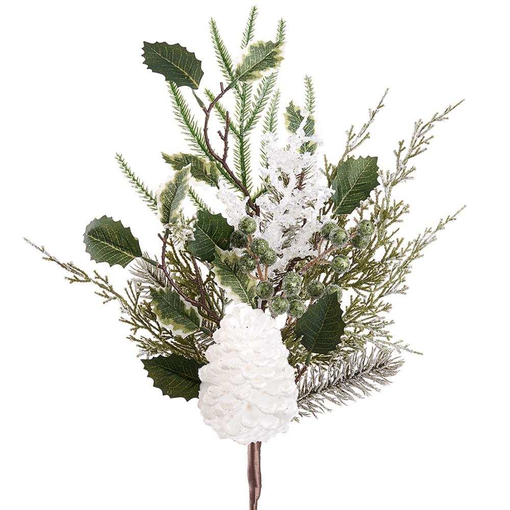 Iced Pinecone Holly Pine Pick