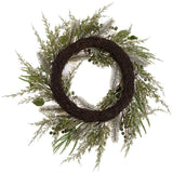 24" Iced Pinecone Holly Pine Wreath