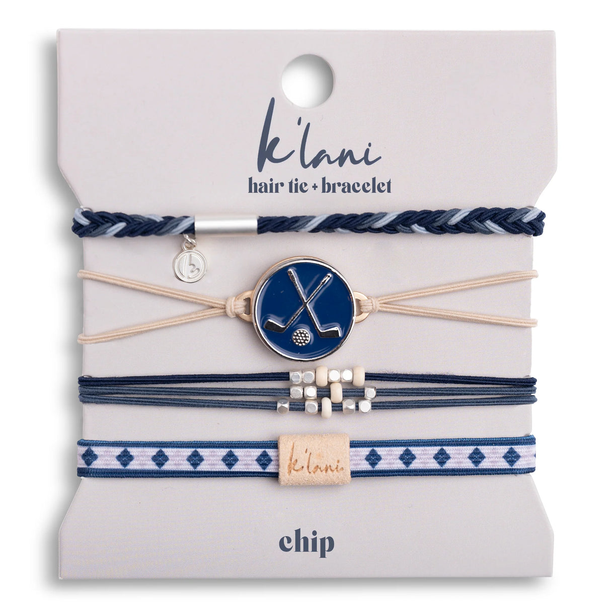 Golf Marker Blue & Cream Hair Tie Bracelet Set