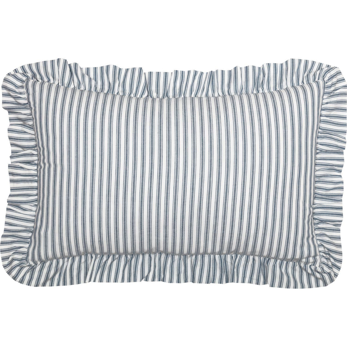 Sawyer Blue Ticking Stripe Ruffled Throw Pillow