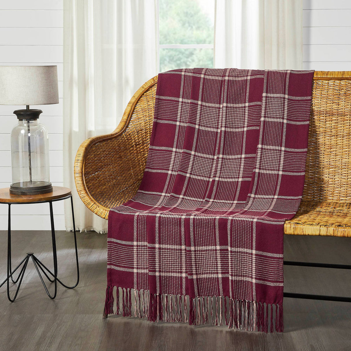 Eston Burgundy Tan Plaid Throw Blanket