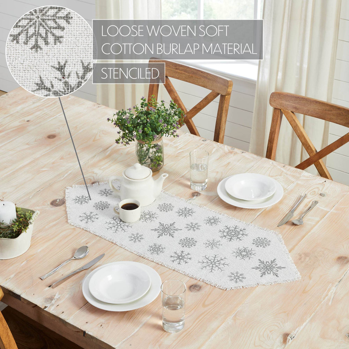 36" Yuletide White Snowflake Christmas Table Runner