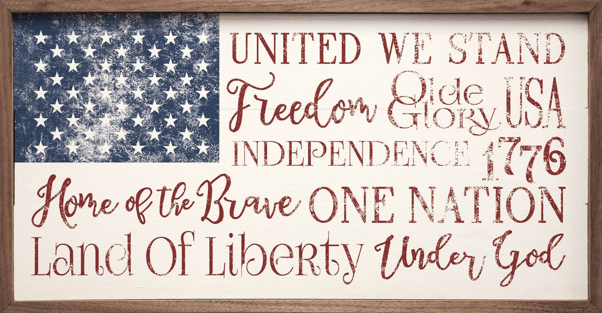 USA Flag Words White Wood Art