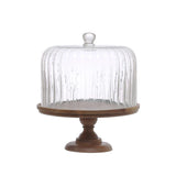 Acacia Wood Pedestal with Fluted Glass Cloche