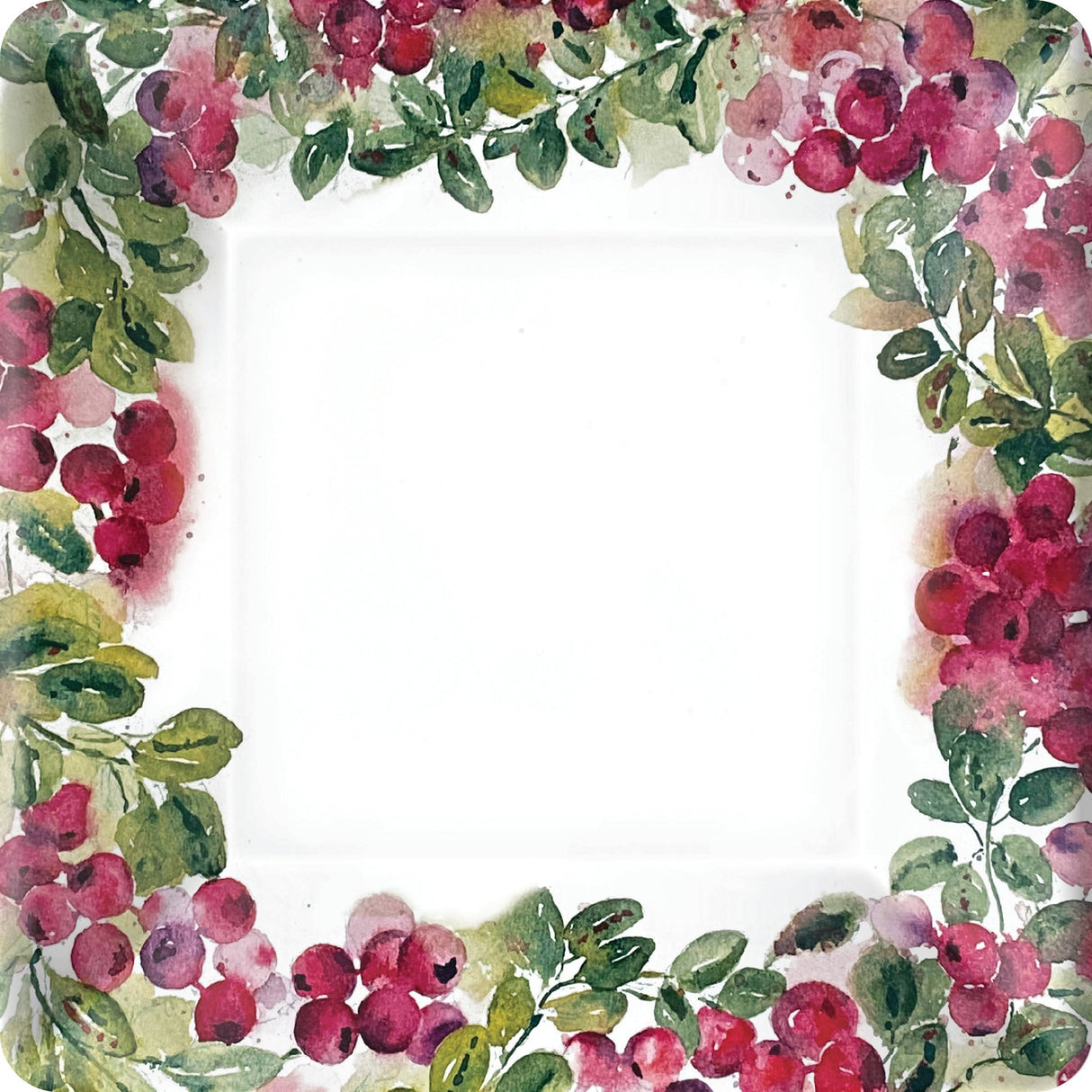 10" Square Paper Plate 8 Count Cranberry Wreath Christmas
