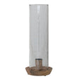 Mango Wood Taper Holder with Hammered Glass Hurricane, Natural, Set of 2