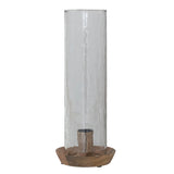 Mango Wood Taper Holder with Hammered Glass Hurricane, Natural, Set of 2