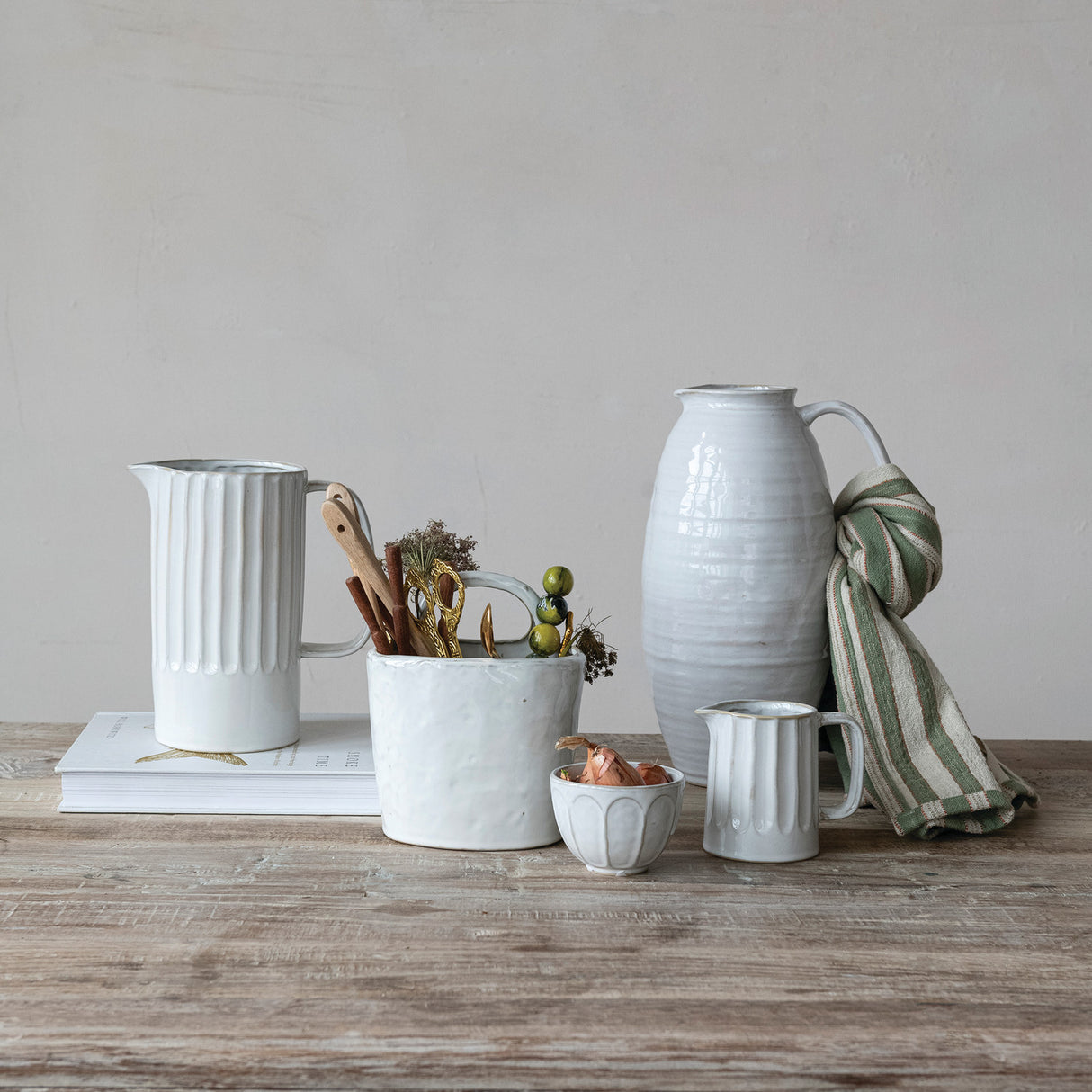 White Stoneware Crock with Handle