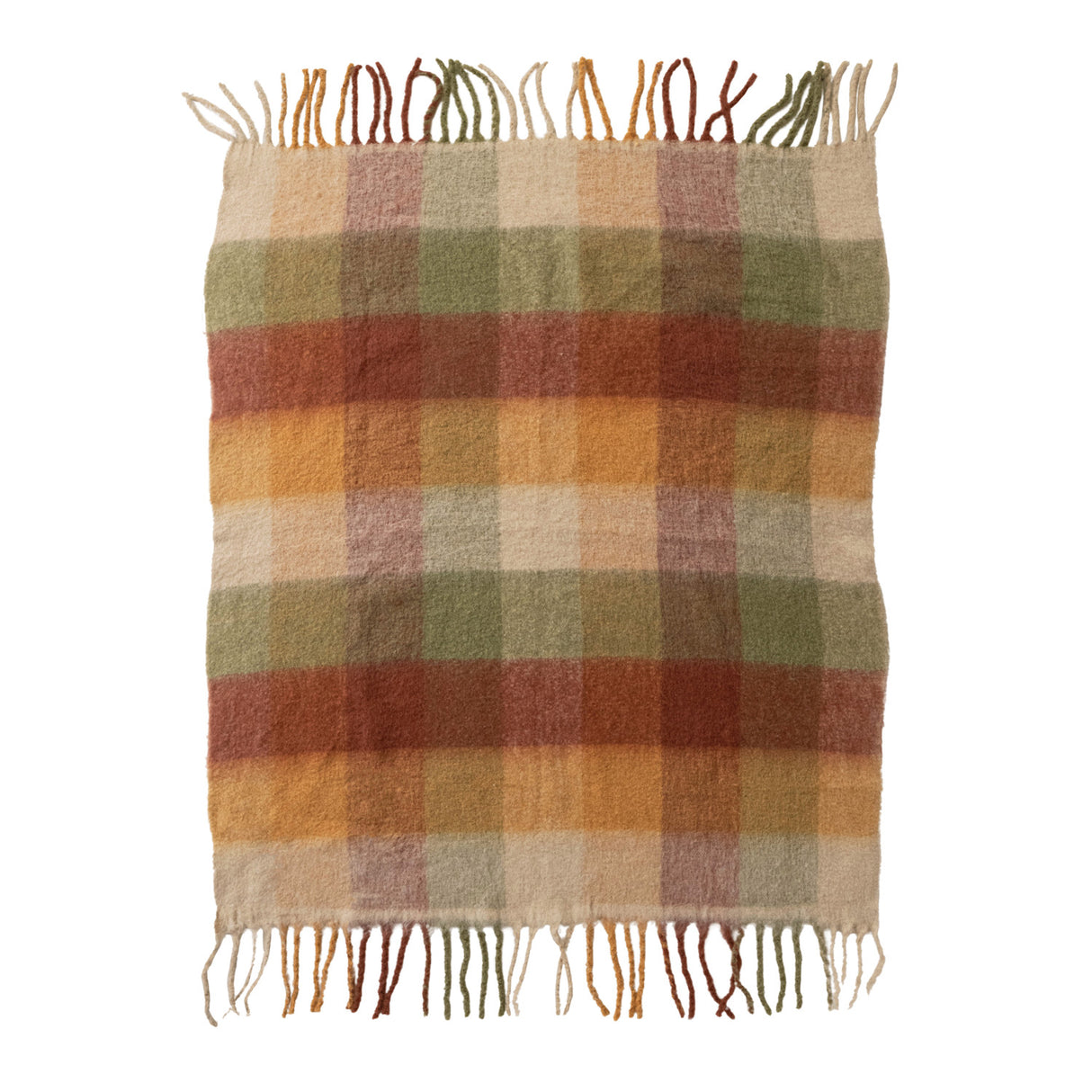 60"L x 50"W Woven Brushed Fabric Throw with Plaid Pattern & Fringe