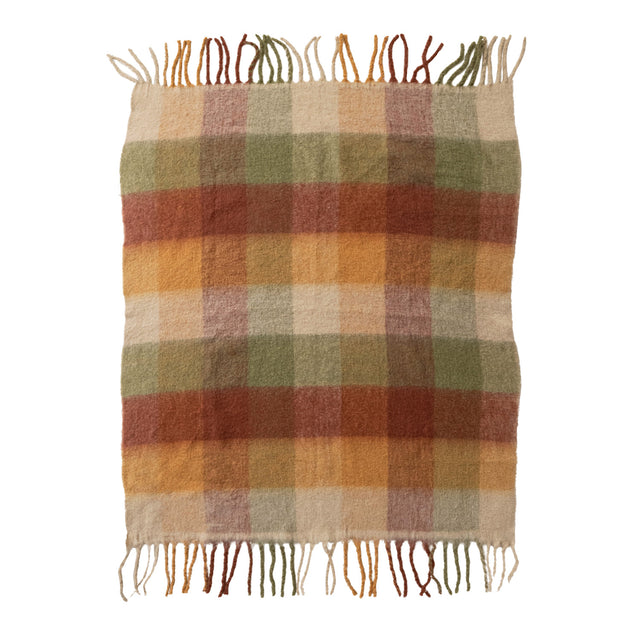 60"L x 50"W Woven Brushed Fabric Throw with Plaid Pattern & Fringe
