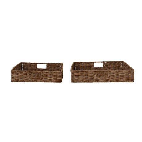 Decorative Hand-Woven Rattan Trays with Handles, Set of 2