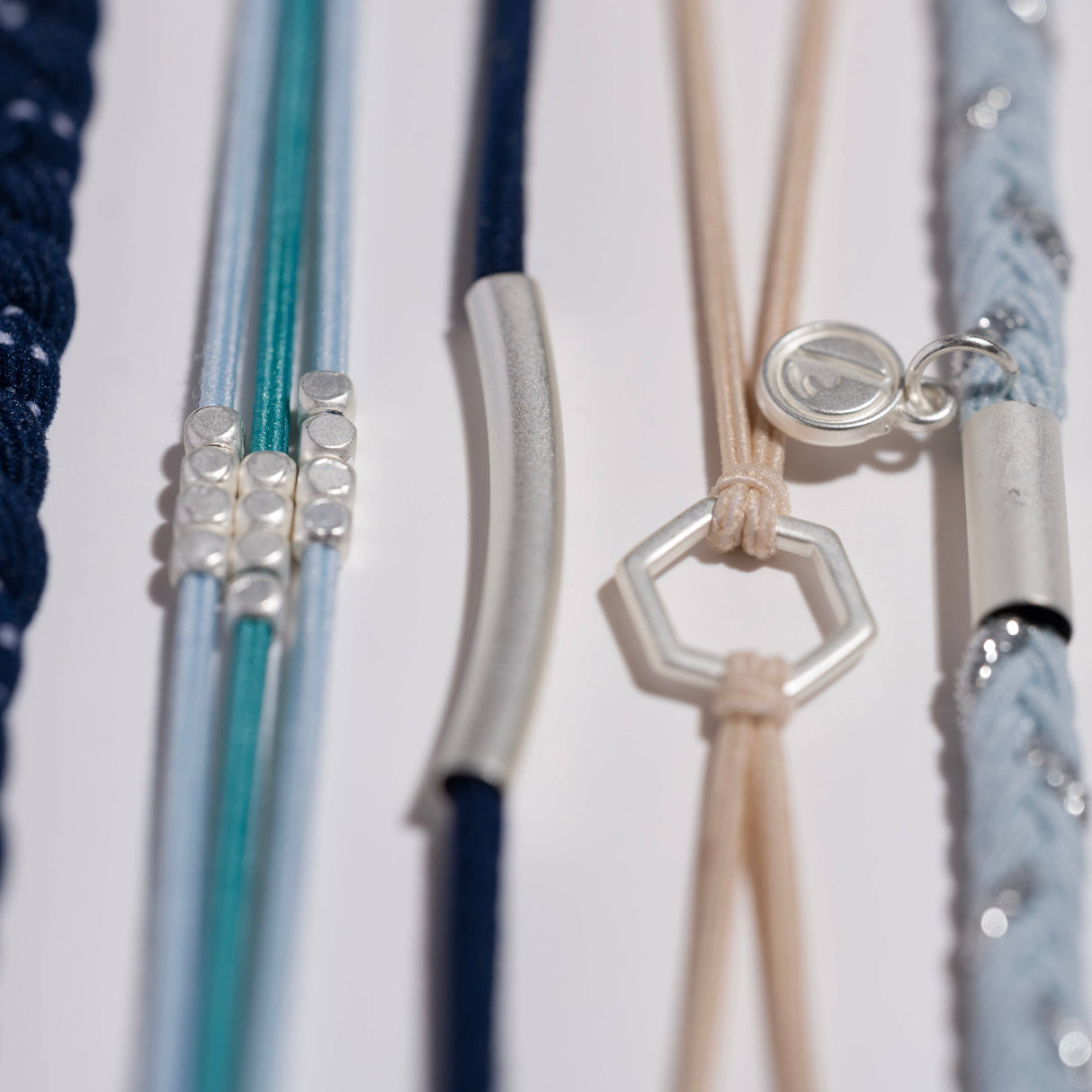 Dream Shades of Blue & Silver Hair Tie Bracelet Set