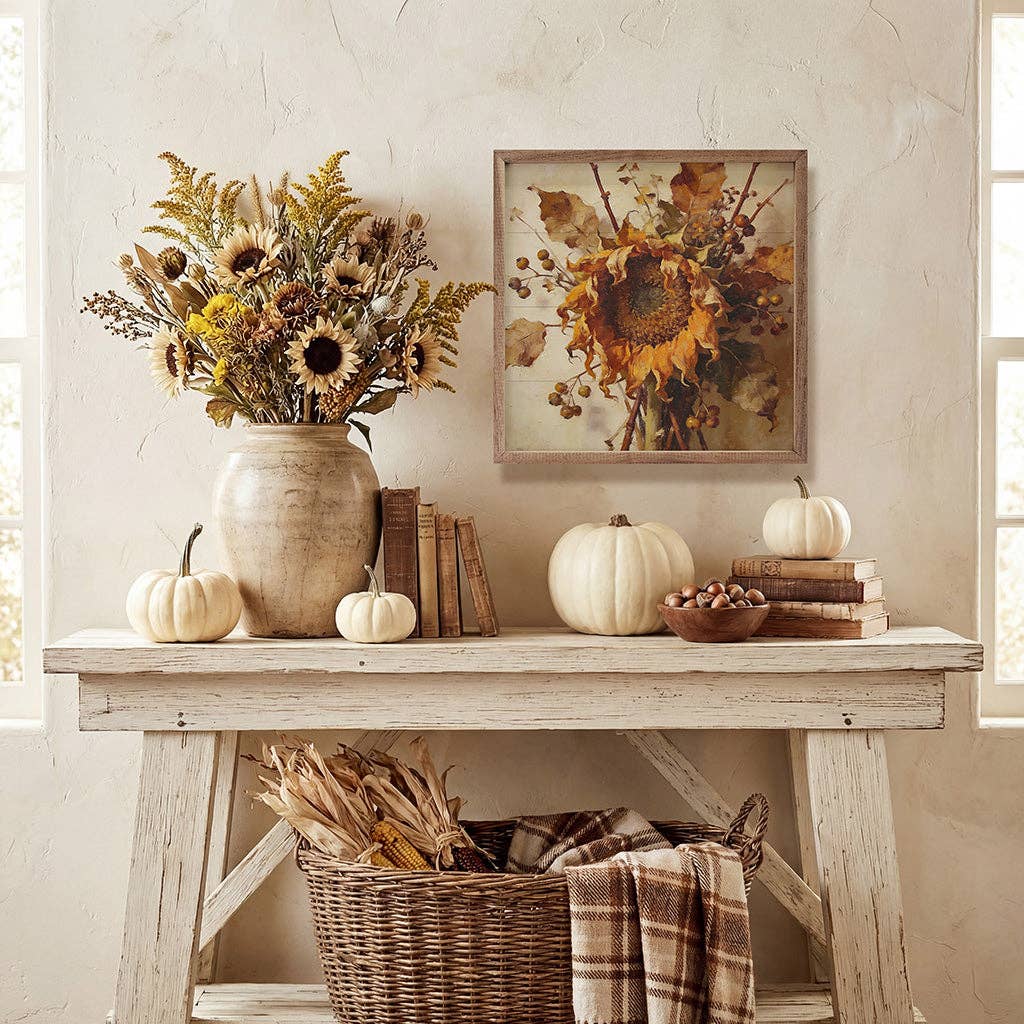 Sunflower And Berries Wood Art