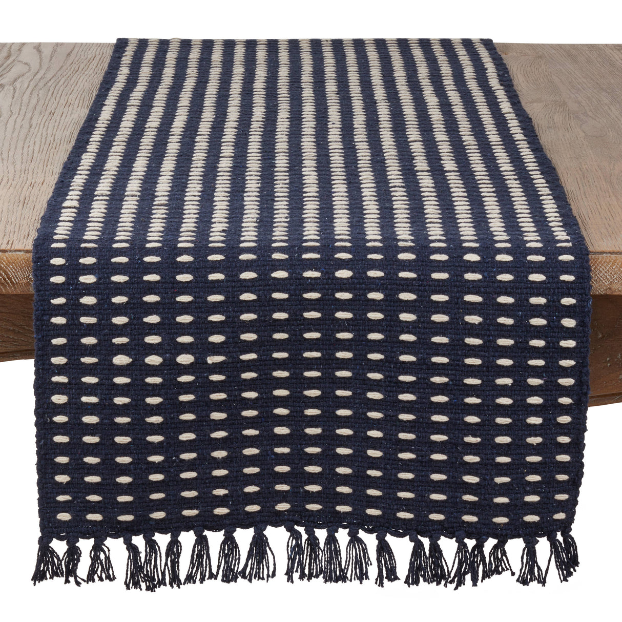 72" Navy Dashed Woven Table Runner
