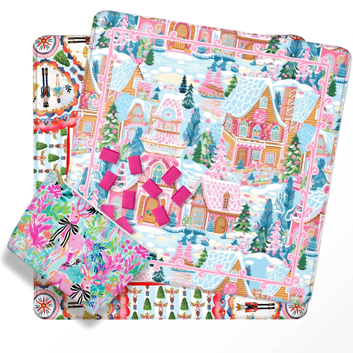 Mahjong Mat 31" Neoprene Winter Sugar Plum with bag