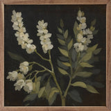White Floral Prints On Black Wood Art