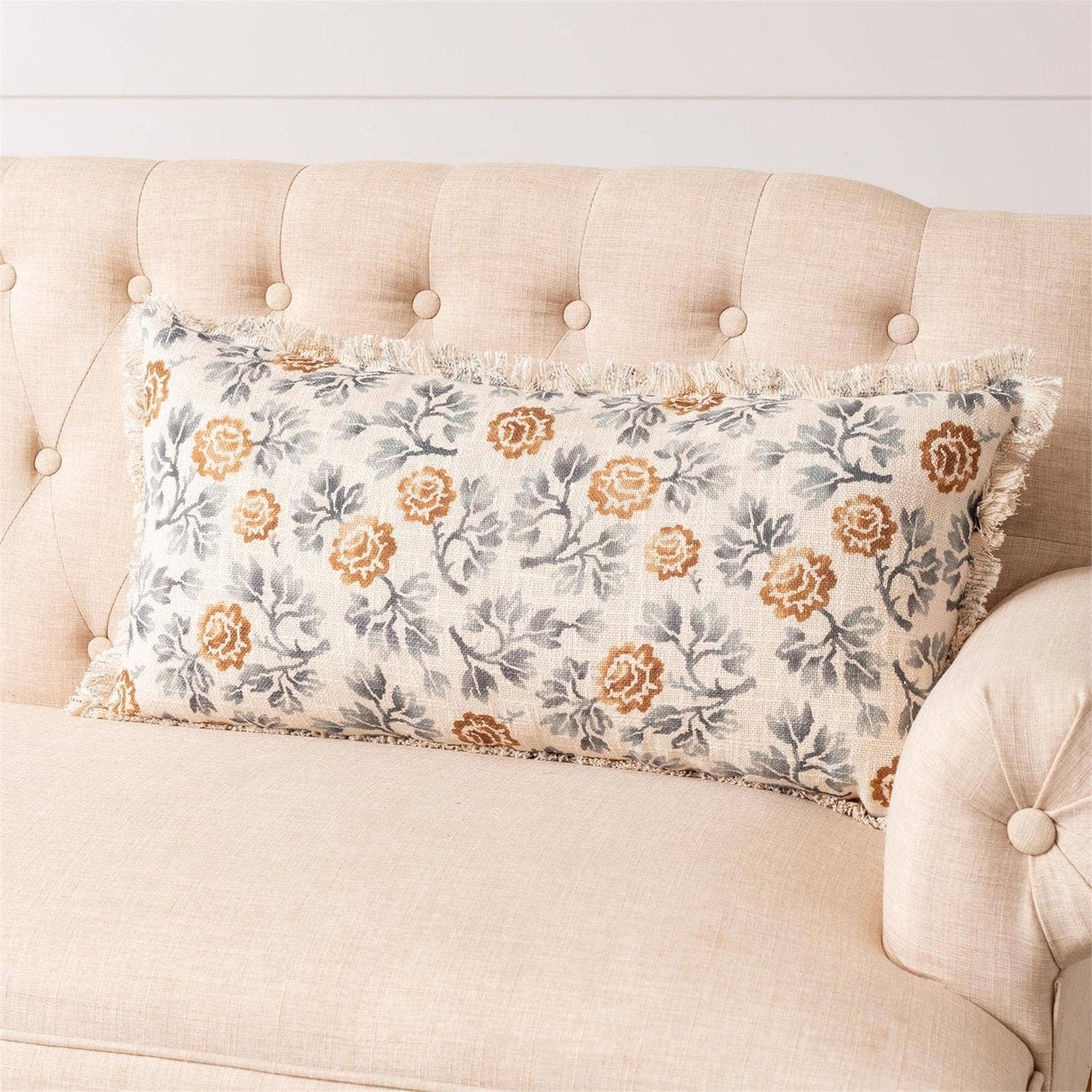 Blue & Gold Floral Motif Lumbar Pillow home decor accent from Magnolias Home Decor